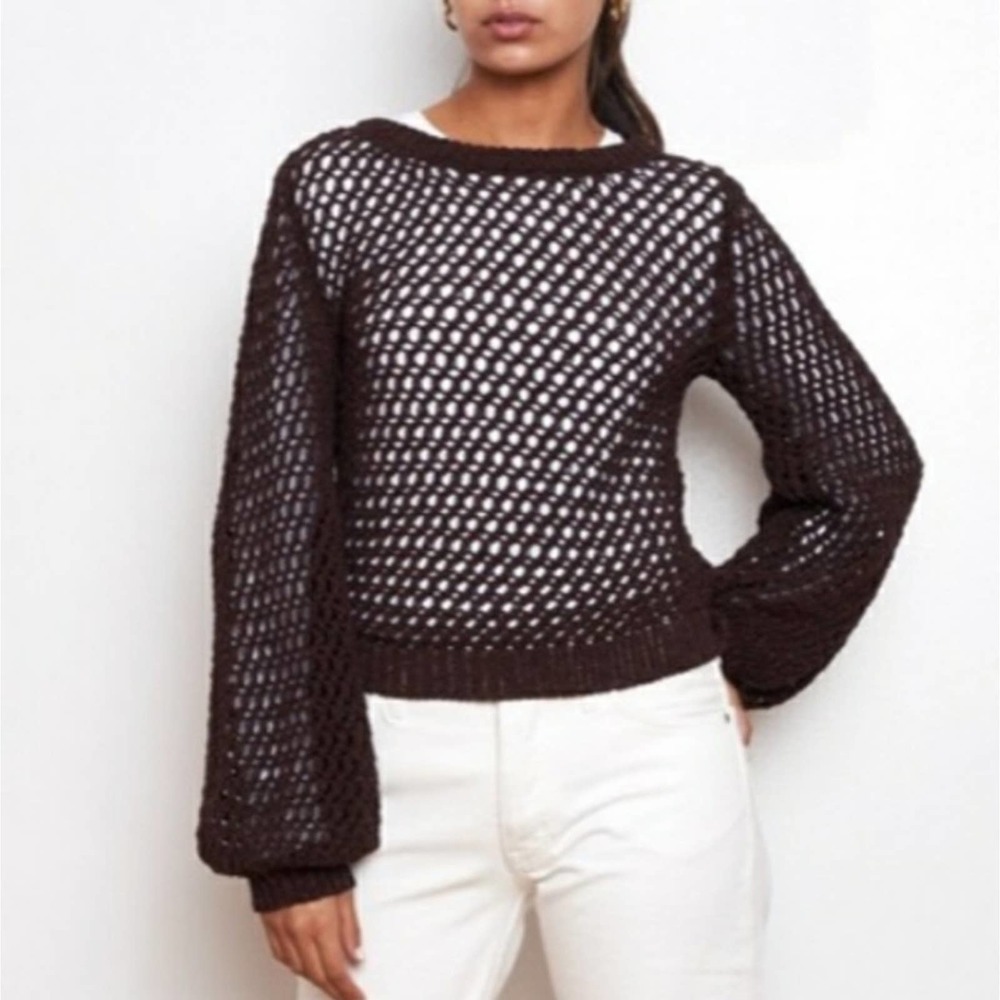 NEW! THEORY Chocolate Brown Mesh Sweater XS.